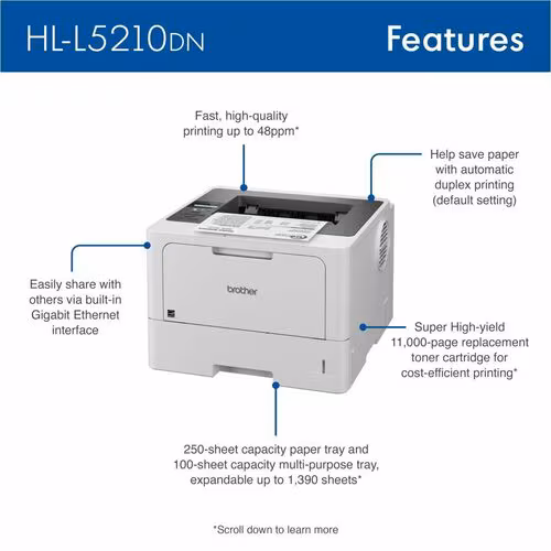 Impresora Brother HL-L5210DN, B/N, Dúplex, 48ppm, 1200dpi, USB/LAN - Imagen 8