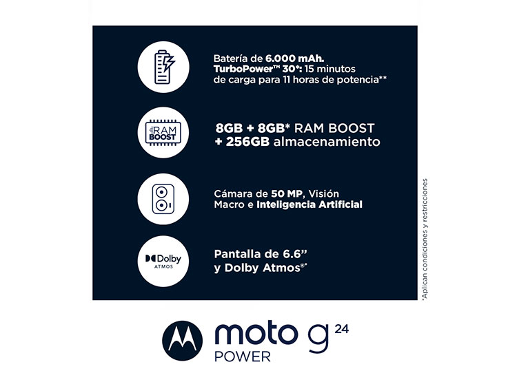 Celular Motorola Moto G24 Power 4GB RAM 256GB internos Azul medianoche - Imagen 6