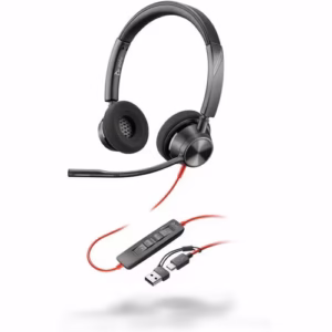 Audífonos Poly Blackwire 3320, Certificación Ms Teams, USB-C, Adaptador USB-A