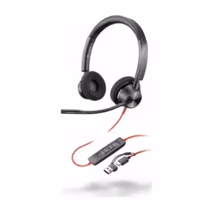 Audífonos Poly Blackwire 3320, Certificación Ms Teams, USB-C, Adaptador USB-A