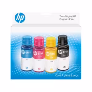Pack 4 Botellas de Tinta HP GT53-GT52, Pack de 4 Colores (Negro, Cian, Magenta, Amarillo) ORIGINAL