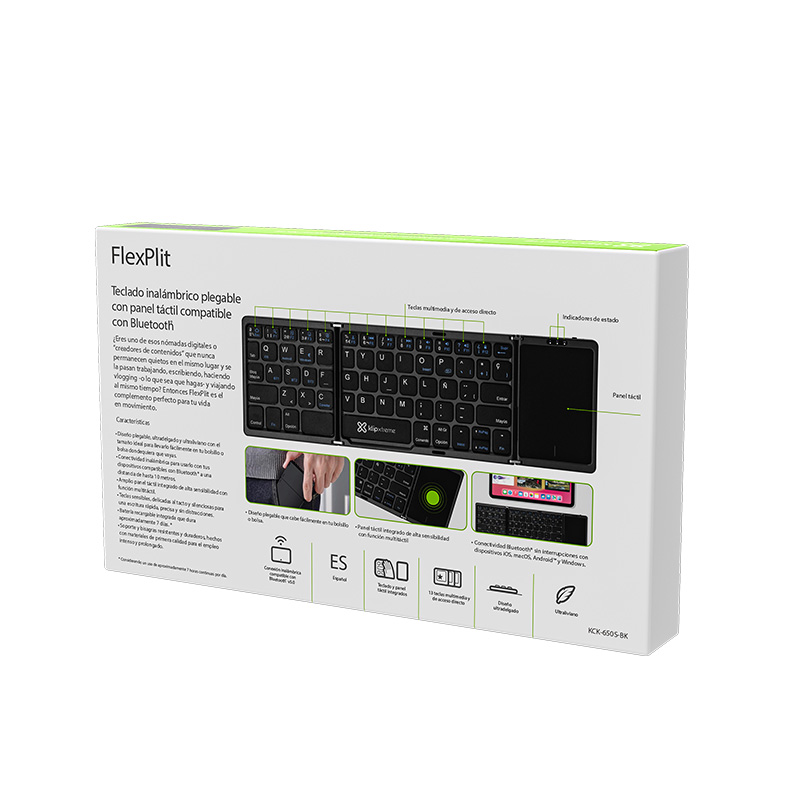 Teclado Klip Xtreme KCK-650S-BK, Inalámbrico Plegable con Panel Táctil, Bluetooth 5.0, Español - Imagen 13