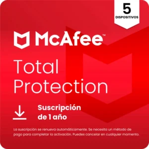 Licencia McAfee Total Protection ESD 5 Dispositivos 1 Año Antivirus Premium MTP0ALIX5RAPD