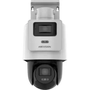 Cámara PT TandemVu Hikvision DS-2SE2C400MWG-E/14 4MP + 4MP (Doble Lente 2.8mm y 8mm), DarkFighter, Exterior IP66, Iluminación Híbrida 40mt, Audio Bidireccional, WDR, Micro SD 256GB, PoE