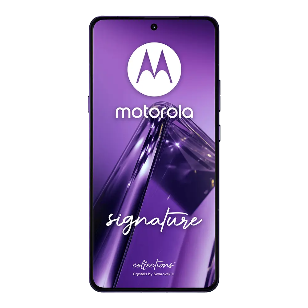 Celular Motorola Signature Swarovski 5G OLED 6.8” 12GB RAM 512GB internos, Pantone Violet Indigo, Brilliant Collection, Cristales Swarovski Incrustados, - Imagen 4