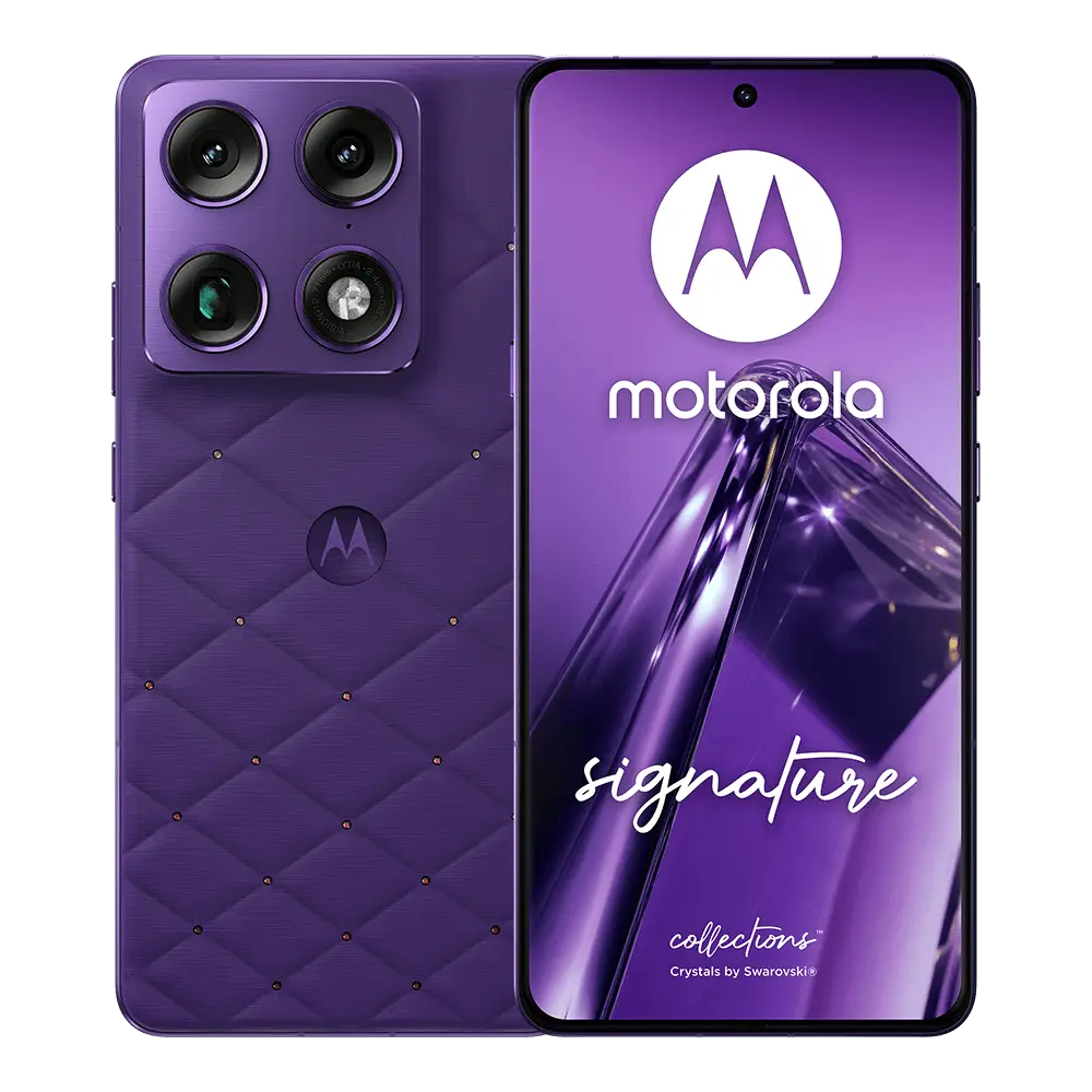 Celular Motorola Signature Swarovski 5G OLED 6.8” 12GB RAM 512GB internos, Pantone Violet Indigo, Brilliant Collection, Cristales Swarovski Incrustados,