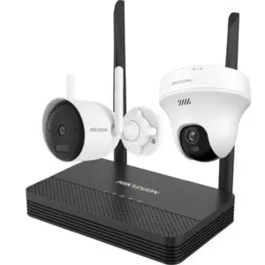 Kit de Seguridad Inalámbrico Hikvision Smart Wi-Fi NVS con Visión Nocturna a Color – Servidor Hub, 1 Cámara Bullet Exterior 2MP, 1 Cámara Turret 3MP (2K), Iluminación Híbrida Inteligente, Audio Bidireccional, NKS4223WBTH
