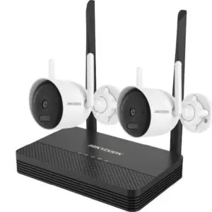 Kit de Seguridad Inalámbrico Hikvision Smart Wi-Fi NVS, Visión Nocturna Avanzada a Color, Incluye Hub NVS, Dual Micro SD, 2 Cámaras Exterior Bullet 2MP, Iluminación Híbrida Inteligente, Audio Bidireccional, NKS422WBH