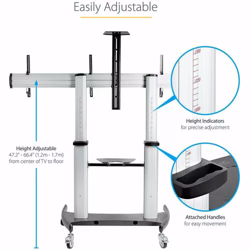 Carrito de TV Móvil Doble StarTech STNDMTVDUO, Para Dos Pantallas de 37" a 60", Ajuste de Altura, Inclinación, 2 Estantes - Imagen 3