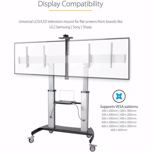 Carrito de TV Móvil Doble StarTech STNDMTVDUO, Para Dos Pantallas de 37" a 60", Ajuste de Altura, Inclinación, 2 Estantes - Imagen 5