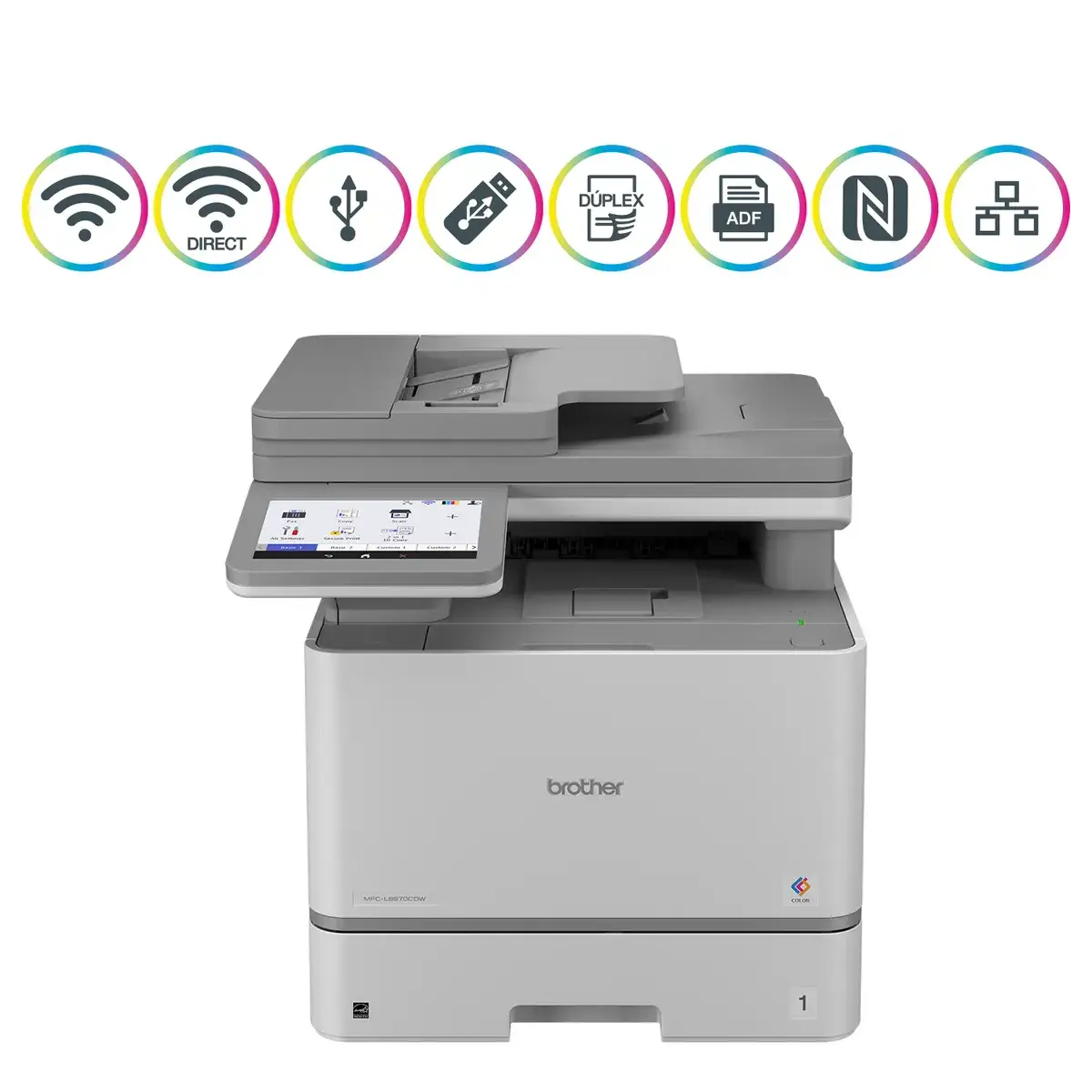 Impresora Multifuncional Láser Color Brother MFC-L8970CDW, 33 ppm, Dúplex Automático, Red Gigabit, Wi-Fi Dual Band, ADF de 80 Hojas con Escaneo Dúplex de Un Solo Paso, Pantalla Táctil de 7" - Imagen 2