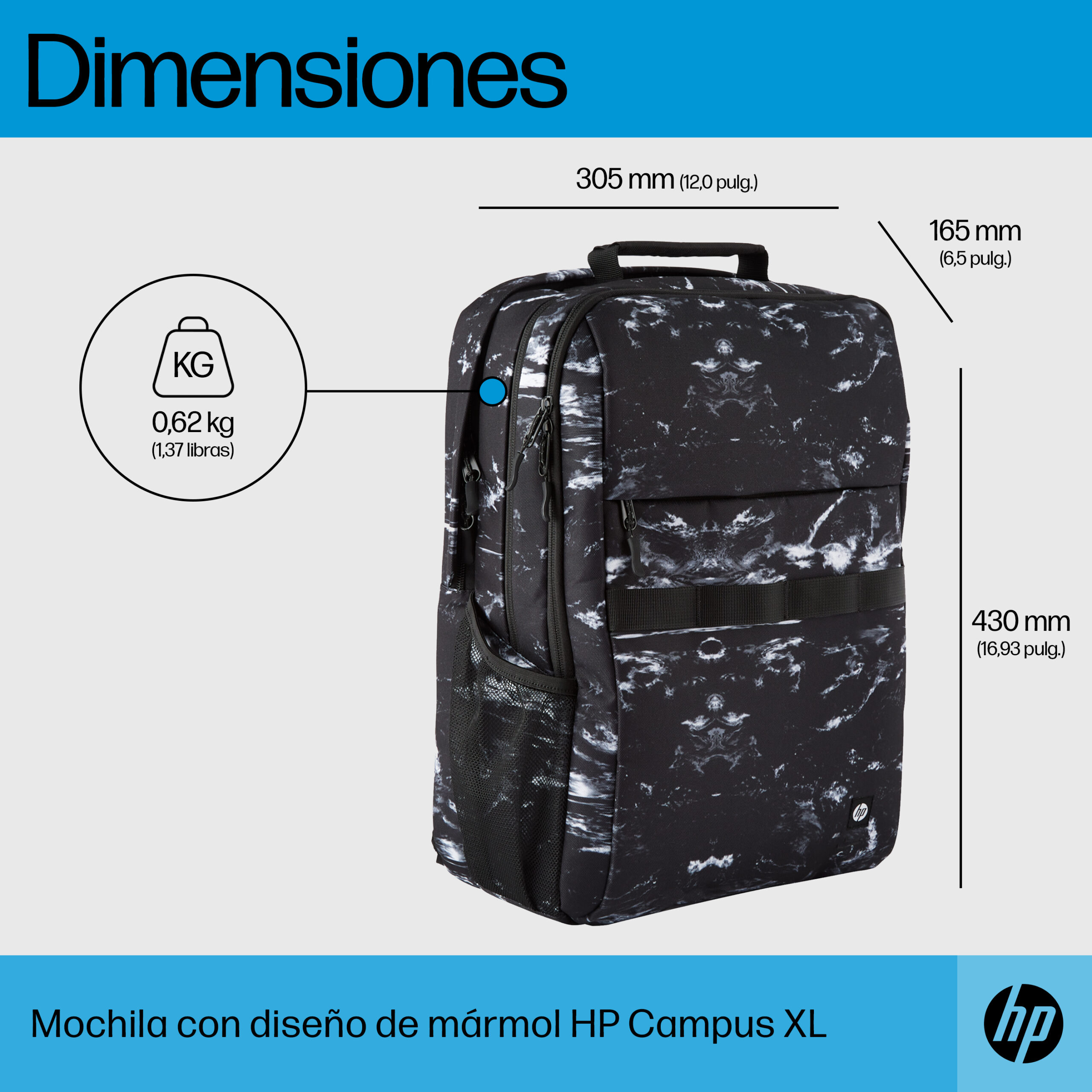 Maletín para portátiles Mochila HP Campus XL con patrón de mármol - Imagen 5