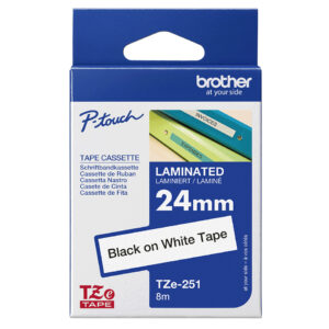 Cinta Brother TZE251 texto Negro fondo blanco Cinta Laminada Brother TZe-251 Negro sobre Blanco 24mm x 8m para Rotuladoras P-touch ORIGINAL