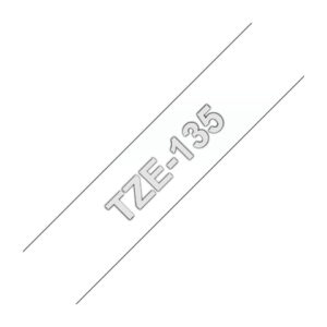 Cinta Brother TZe-135 Blanco sobre Transparente Gris ORIGINAL