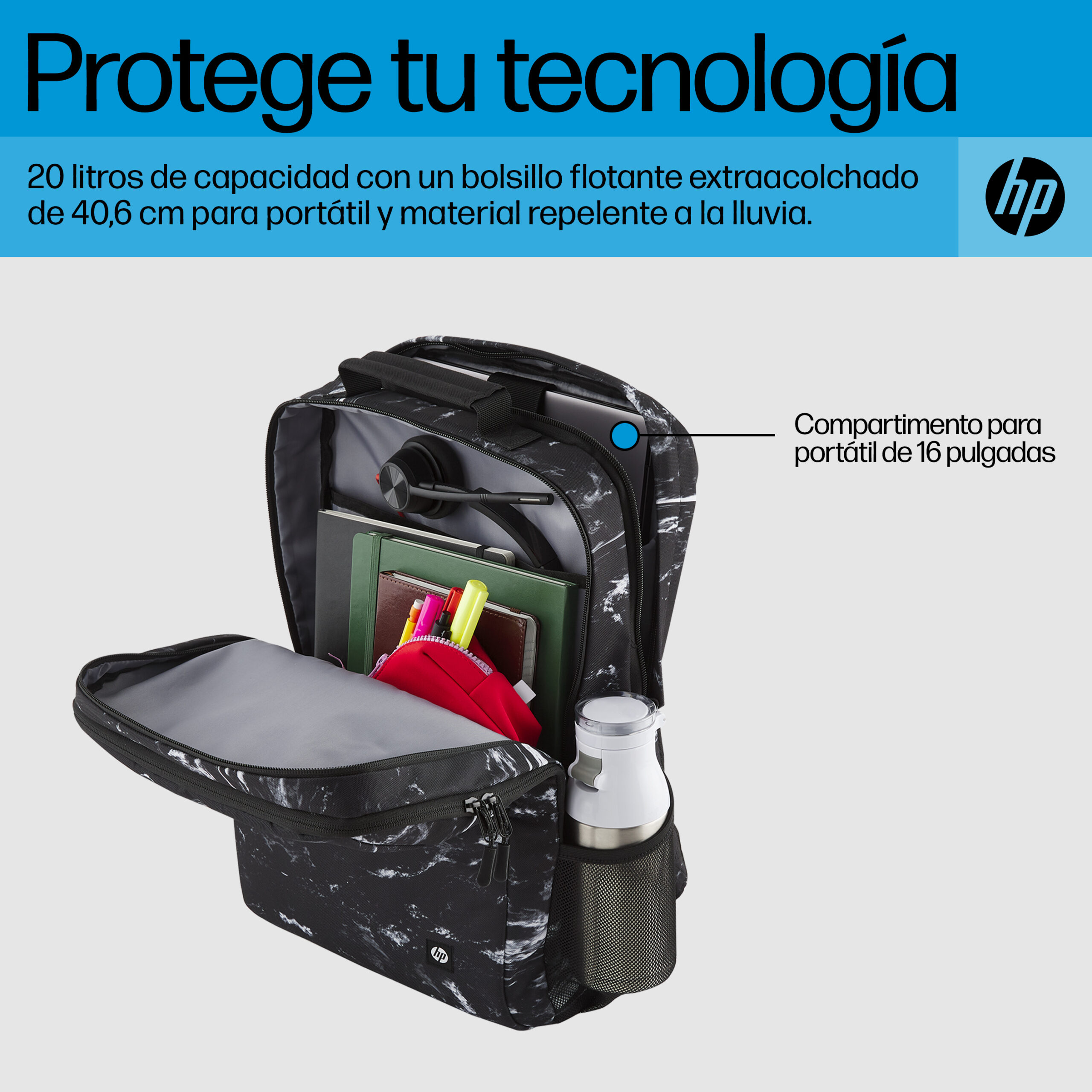 Maletín para portátiles Mochila HP Campus XL con patrón de mármol - Imagen 6