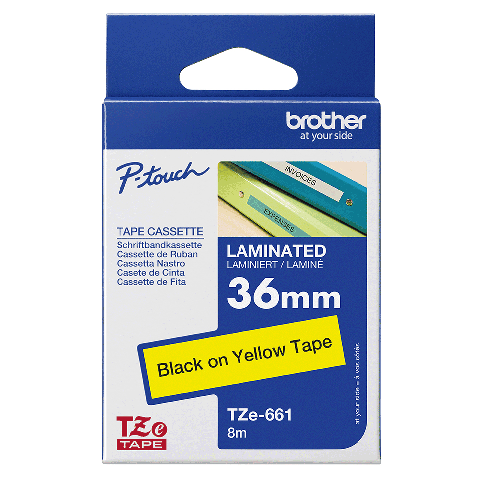 Cinta Brother TZe661 Negro sobre Amarillo 36mmX8mm - Imagen 4
