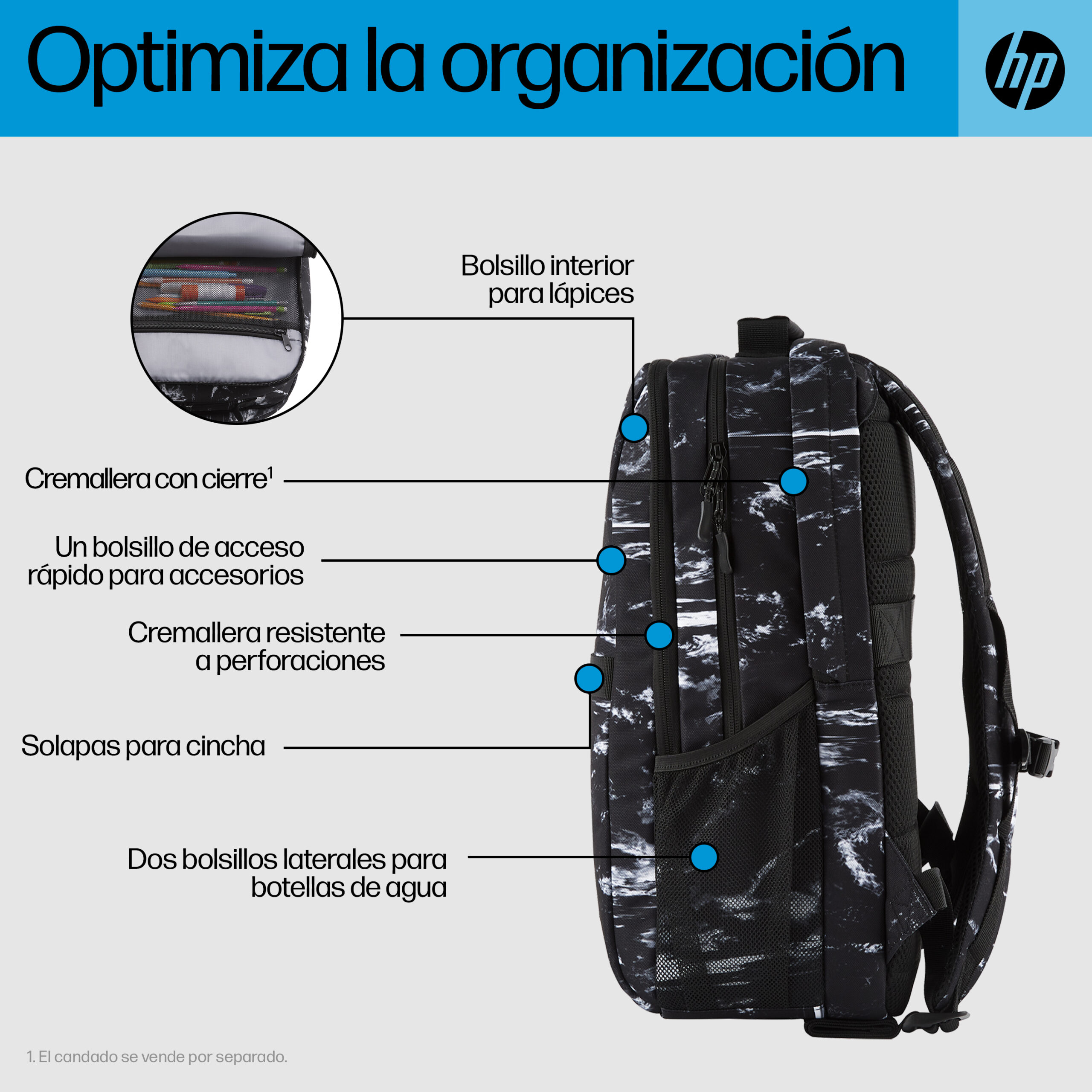 Maletín para portátiles Mochila HP Campus XL con patrón de mármol - Imagen 4