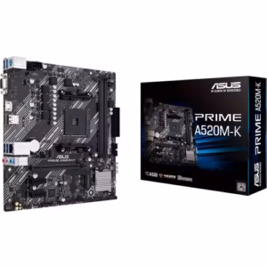 Placa Madre ASUS Prime A520M-K, Chipset AMD A520, Socket AM4, Micro-ATX, Hasta 64GB DDR4 UDIMM, 2x Ranuras RAM, HDMI, VGA, 4x Puertos SATA 6Gb/s, 1x M.2 PCIe 3.0 x4