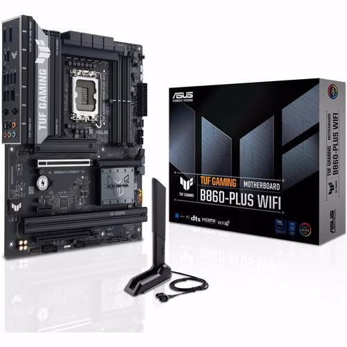 Placa Madre Gamer ASUS TUF Gaming B860-PLUS WIFI, LGA-1851, ATX, Hasta 256GB DDR5 UDIMM, 4x Ranuras RAM, PCIe 5.0, Wi-Fi 7, 1x HDMI, 1x DisplayPort, 4x Puertos SATA 6Gb/s, 3x M.2 Slots