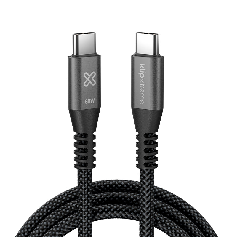 Cable Klip Xtreme - USB - 24 pin USB-C - 1 m - Black - 60W Braided Fast charging - Imagen 2