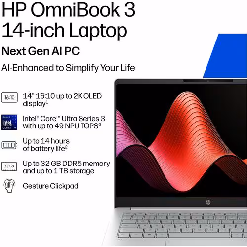 Notebook HP OmniBook 3 14-HU0050LA Intel Core 5 Series 1 120U 8GB RAM 512GB SSD 14" 2K W11H - Imagen 13