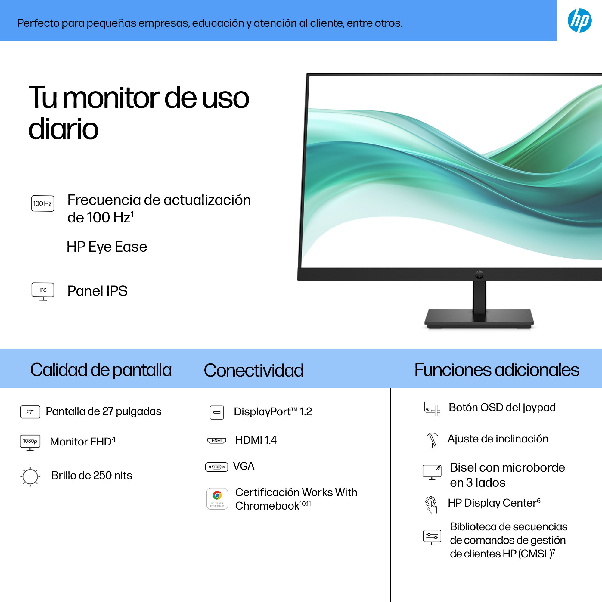 Pantalla para PC Monitor FHD HP de la serie 3 Pro de 27 pulgadas: 327pf - Imagen 4