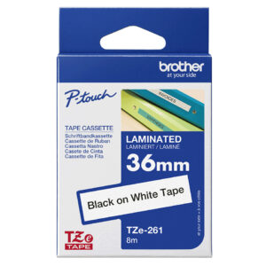 Cinta para Rotuladora Brother TZe-261, 36 mm, Negro sobre Blanco